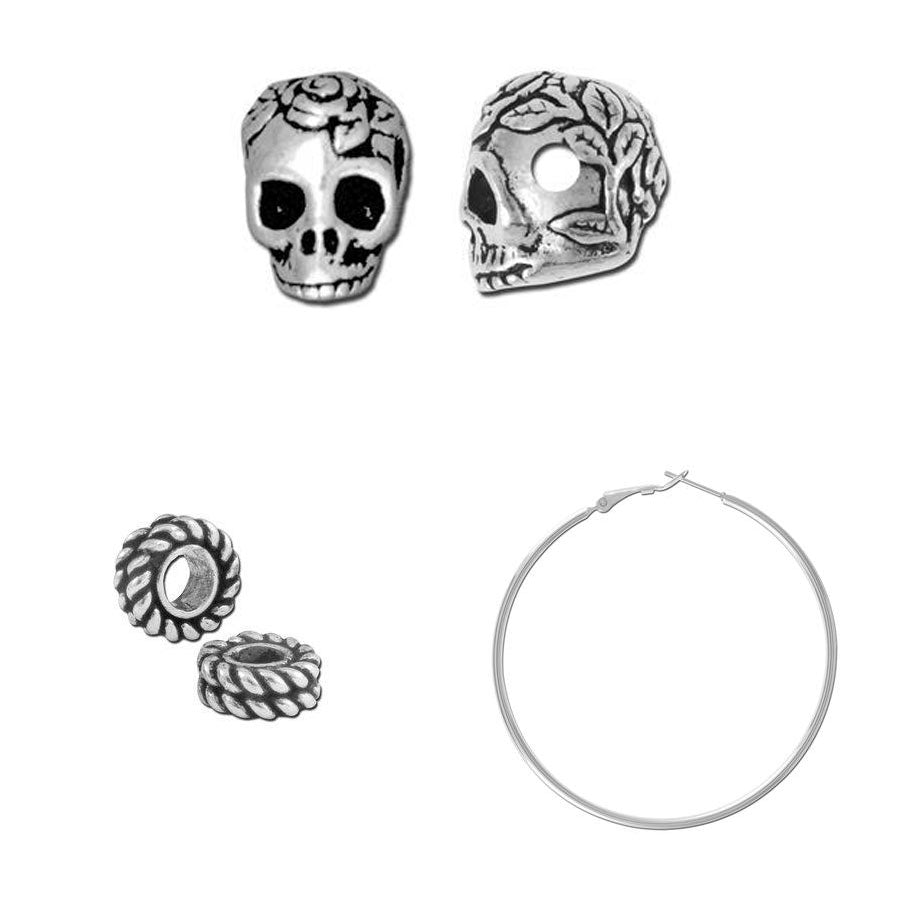DIY Silver Skull Hoop Earrings - Goody Beads