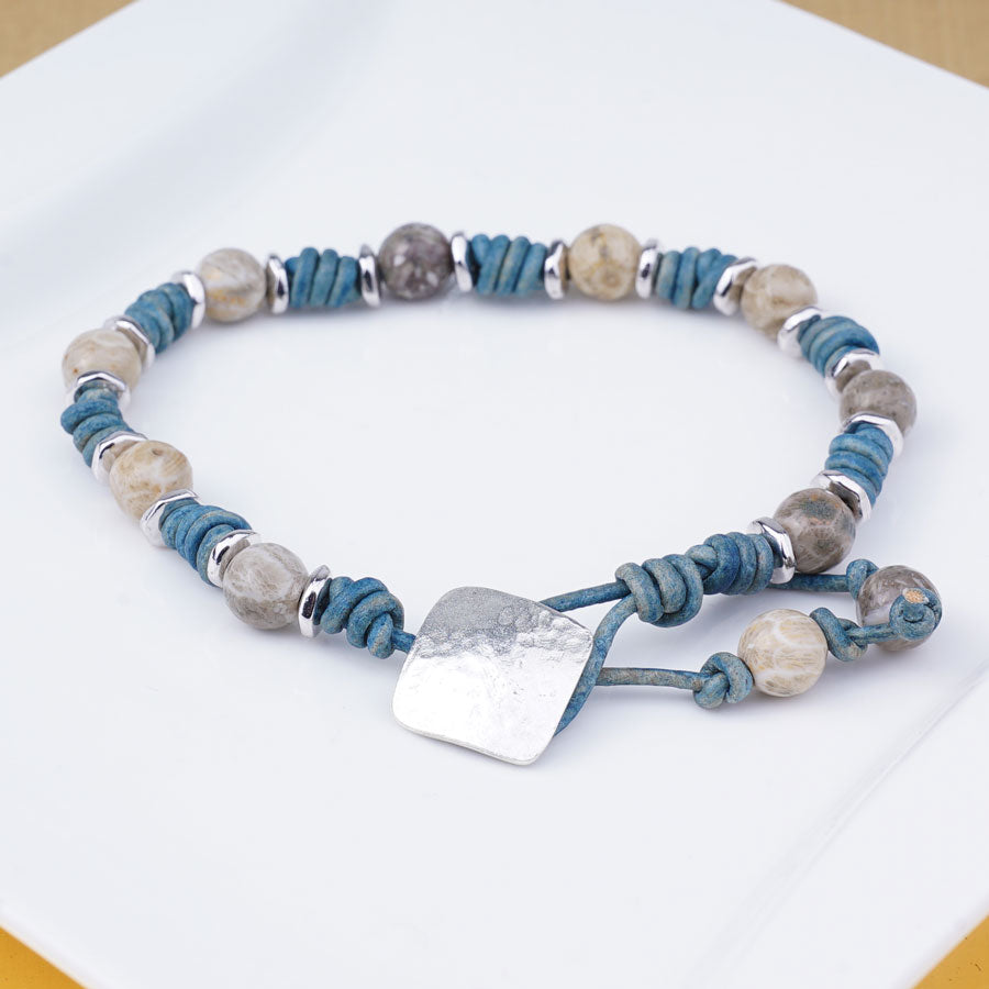 INSTRUCTIONS for DIY Leather Whip Slide Knot & Gemstone Bracelet  - Fossil Coral - Goody Beads