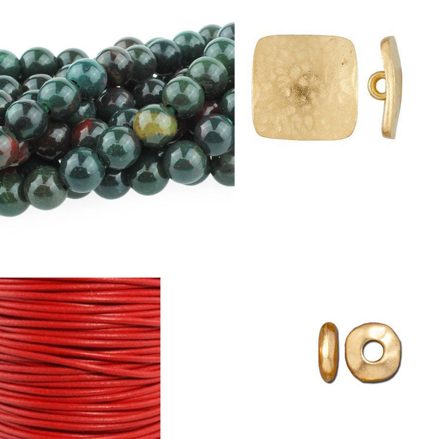 DIY Leather Whip Slide Knot & Gemstone Bracelet  - Blood Stone - Goody Beads