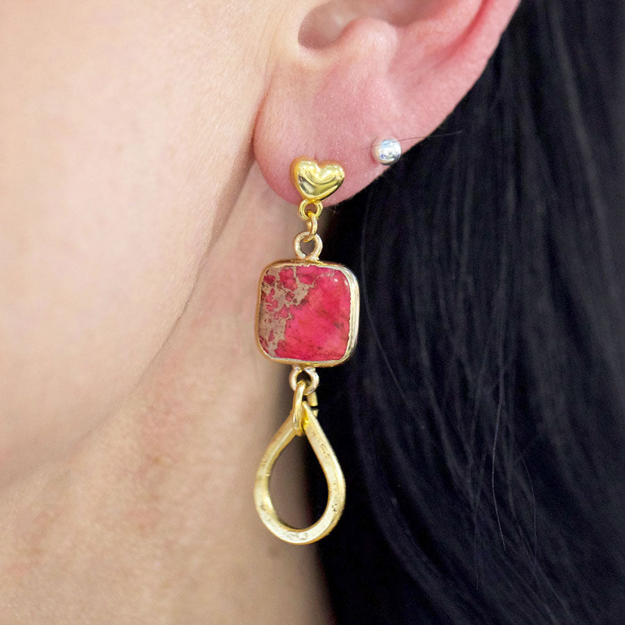 DIY Gold and Pink Impression Jasper Love Connection Earrings - Goody Beads