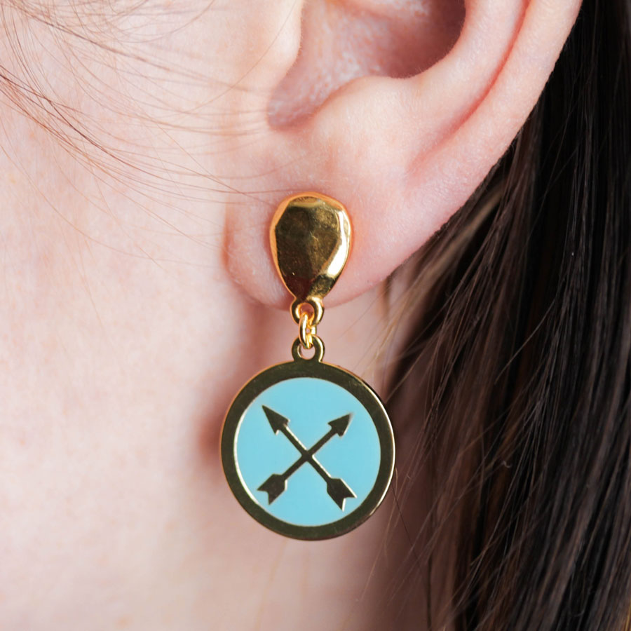 22mm Gold Plated Crossed Arrows Charm with Turquoise Enamel - Goody Beads