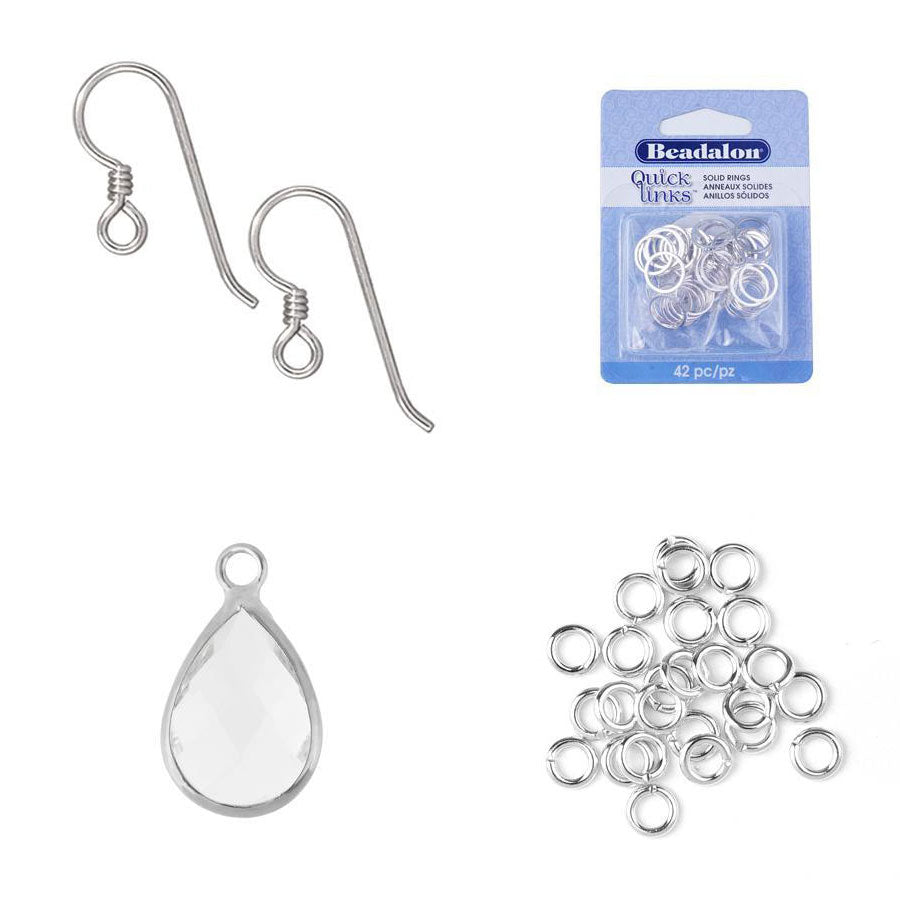 DIY Charm Me Sweetly Earrings - Clear and Silver Teardrop - Goody Beads