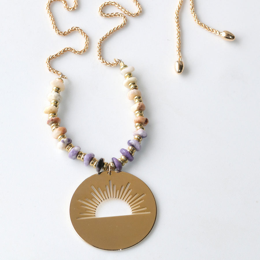 DIY Sunset On The Horizon Adjustable Necklace - Gold and Purple Flower Opal Chips - Goody Beads