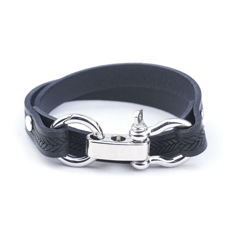 DIY Unisex Black Leather and Silver Shackle Clasp Bracelet - Goody Beads