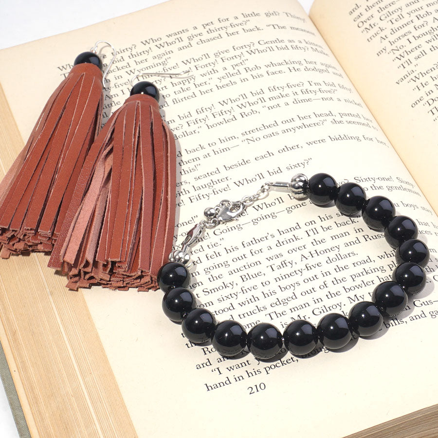 INSTRUCTIONS for DIY Summer Festival Tassel Earrings & Gemstone Bracelet Duo - Brown & Onyx - Goody Beads