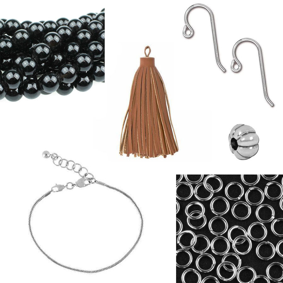 INSTRUCTIONS for DIY Summer Festival Tassel Earrings & Gemstone Bracelet Duo - Brown & Onyx - Goody Beads
