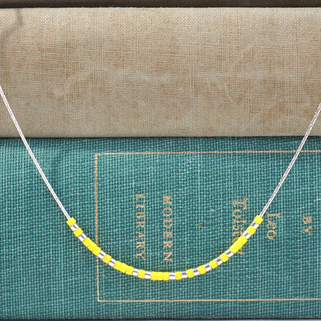 INSTRUCTIONS for DIY Dainty Morse Code Necklace with Delica Seed Beads - "FIERCE" in Silver and Yellow - Goody Beads