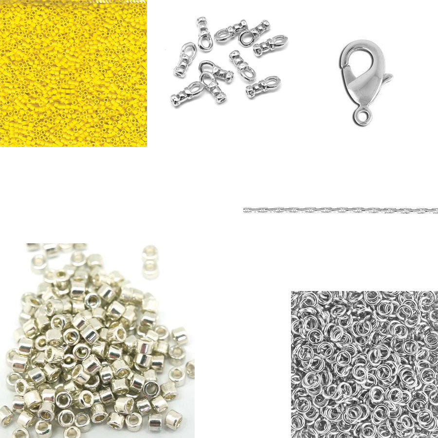 INSTRUCTIONS for DIY Dainty Morse Code Necklace with Delica Seed Beads - "FIERCE" in Silver and Yellow - Goody Beads