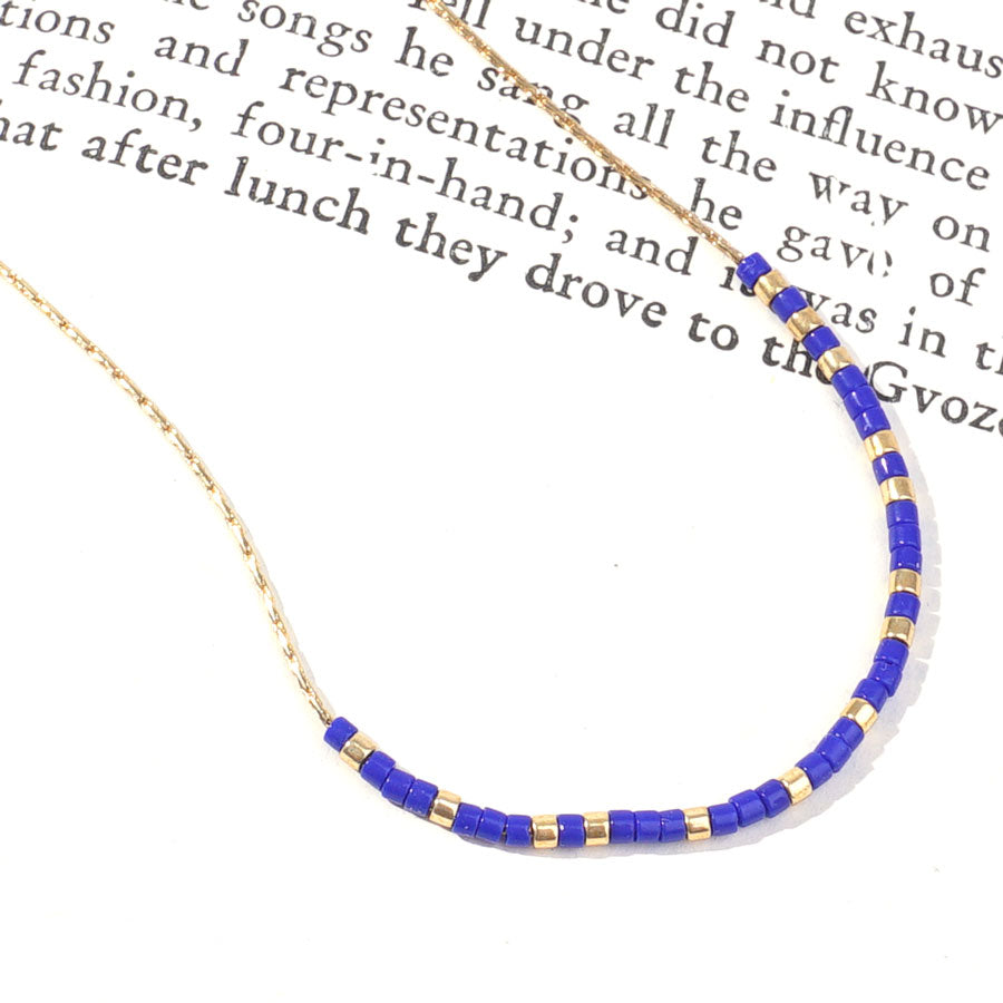 DIY Dainty Morse Code Necklace with Delica Seed Beads - "STRONG" in Gold and Blue - Goody Beads