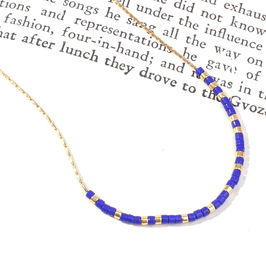 INSTRUCTIONS for DIY Dainty Morse Code Necklace with Delica Seed Beads - "STRONG" in Gold and Blue - Goody Beads