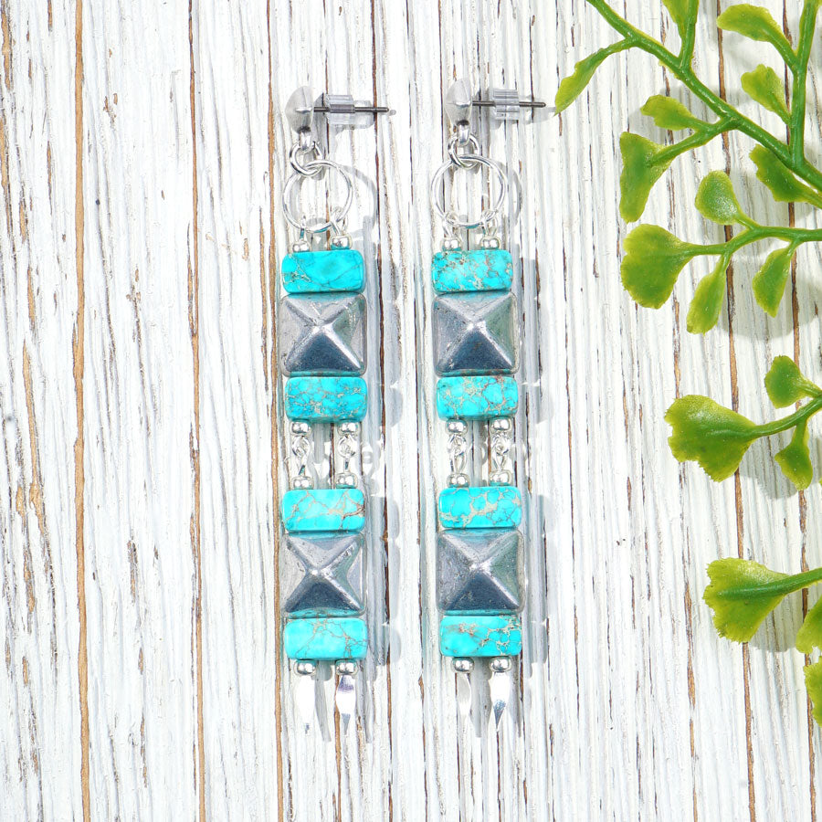 DIY Gemstone and Czech Stud Ladder Earrings - Silver and Aqua Impression Jasper - Goody Beads