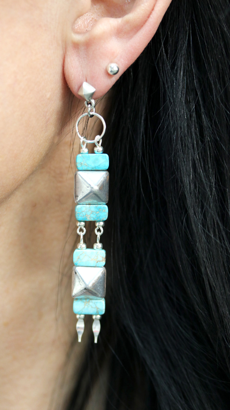 DIY Gemstone and Czech Stud Ladder Earrings - Silver and Aqua Impression Jasper - Goody Beads