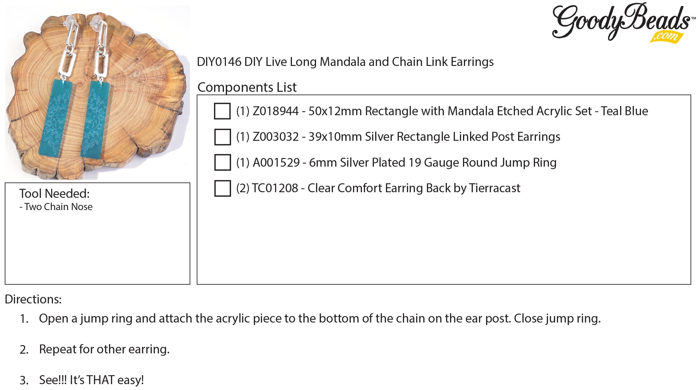 INSTRUCTIONS for DIY Live Long Mandala and Chain Link Earrings - Goody Beads