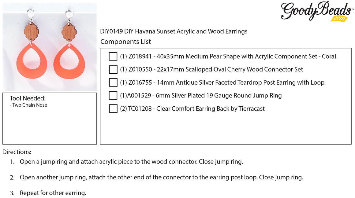 INSTRUCTIONS for DIY Havana Sunset Acrylic and Wood Earrings - Goody Beads
