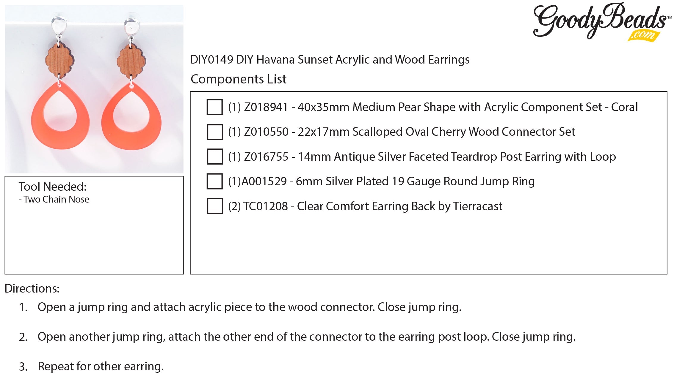INSTRUCTIONS for DIY Havana Sunset Acrylic and Wood Earrings - Goody Beads