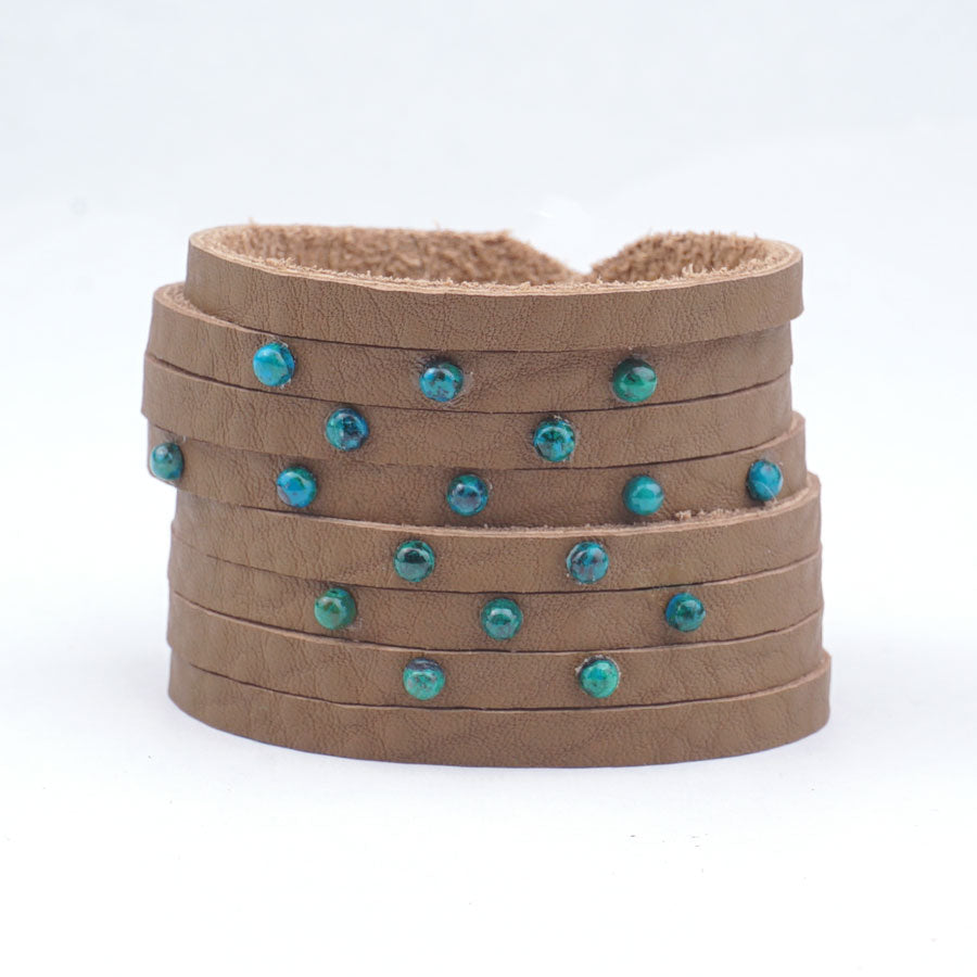 INSTRUCTIONS for DIY Wide Shredded Leather Cuff with Chrysocolla Coin Cabochons - Goody Beads