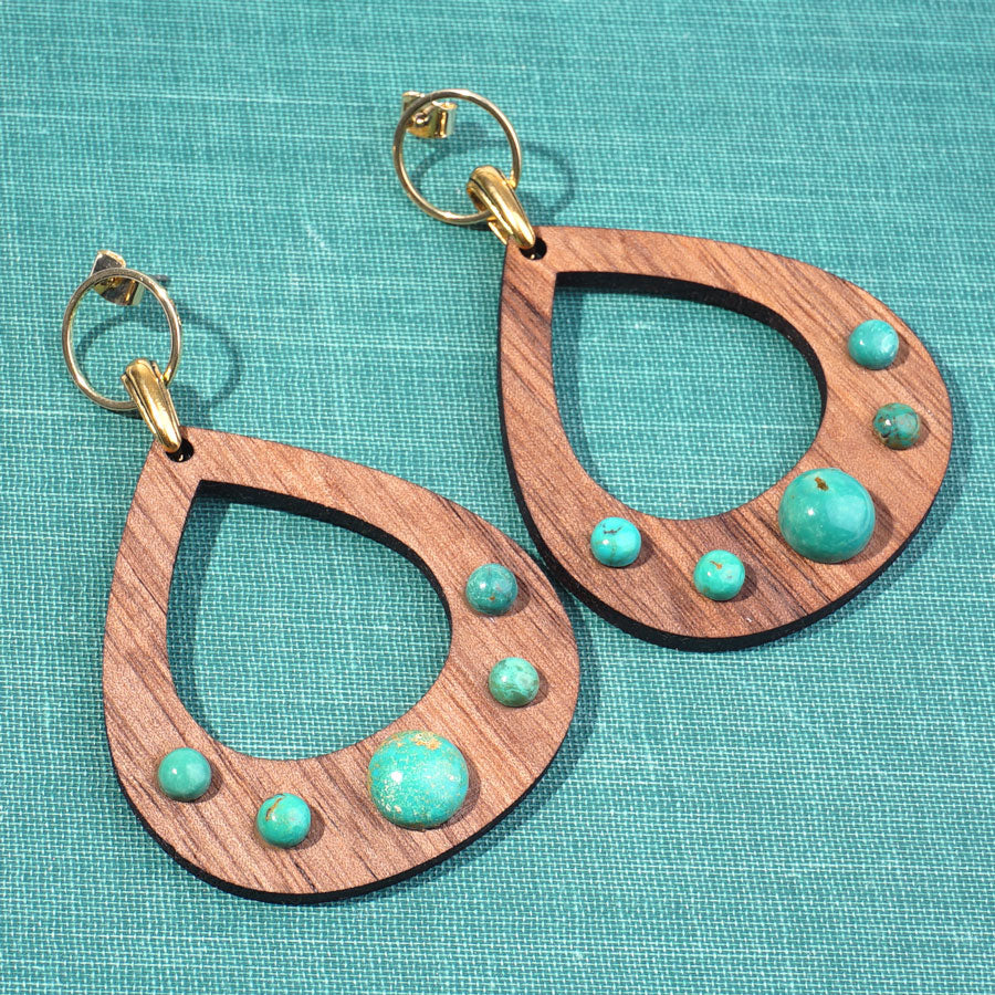 INSTRUCTIONS for DIY Open Pear Shaped Wood with Natural Chinese Turquoise Cabochons Earrings - Goody Beads