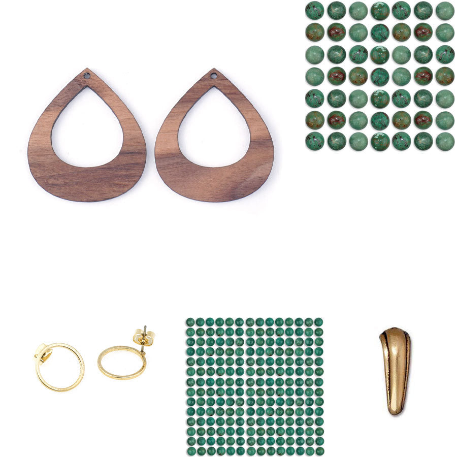 INSTRUCTIONS for DIY Open Pear Shaped Wood with Natural Chinese Turquoise Cabochons Earrings - Goody Beads