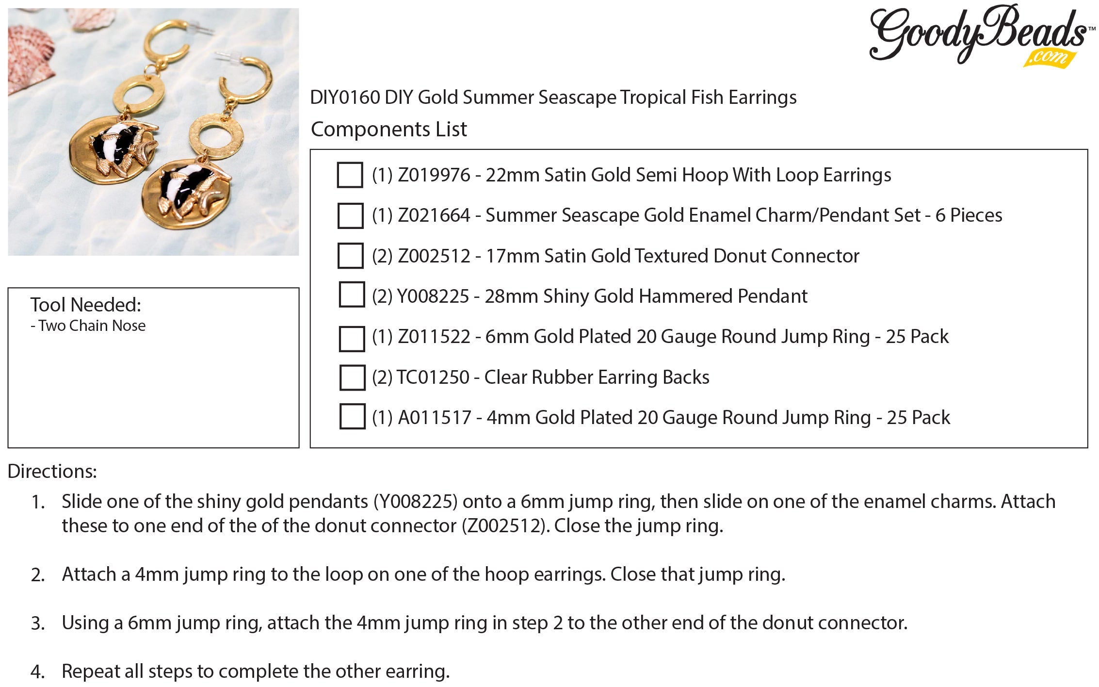 INSTRUCTIONS for DIY Gold Summer Seascape Tropical Fish Earrings - Goody Beads