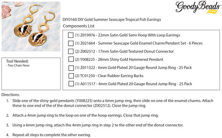 INSTRUCTIONS for DIY Gold Summer Seascape Tropical Fish Earrings - Goody Beads