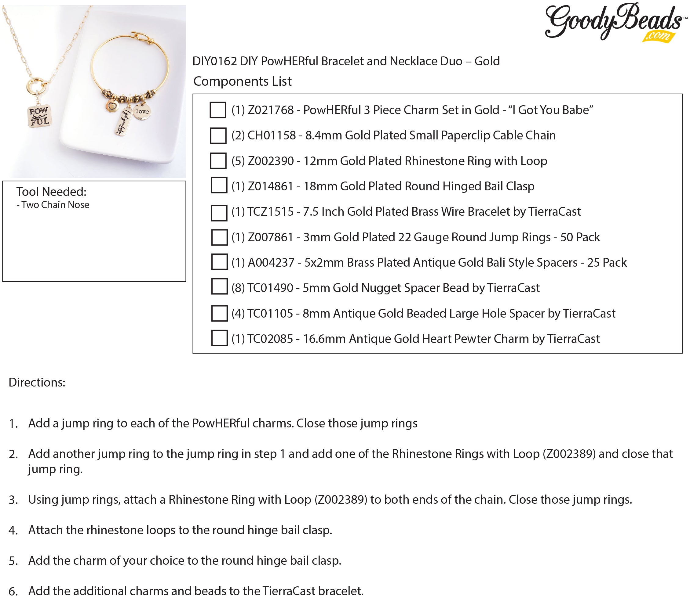 DIY PowHERful Bracelet and Necklace Duo - Gold - Goody Beads