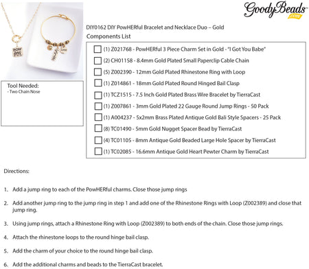 INSTRUCTIONS for DIY PowHERful Bracelet and Necklace Duo - Gold - Goody Beads