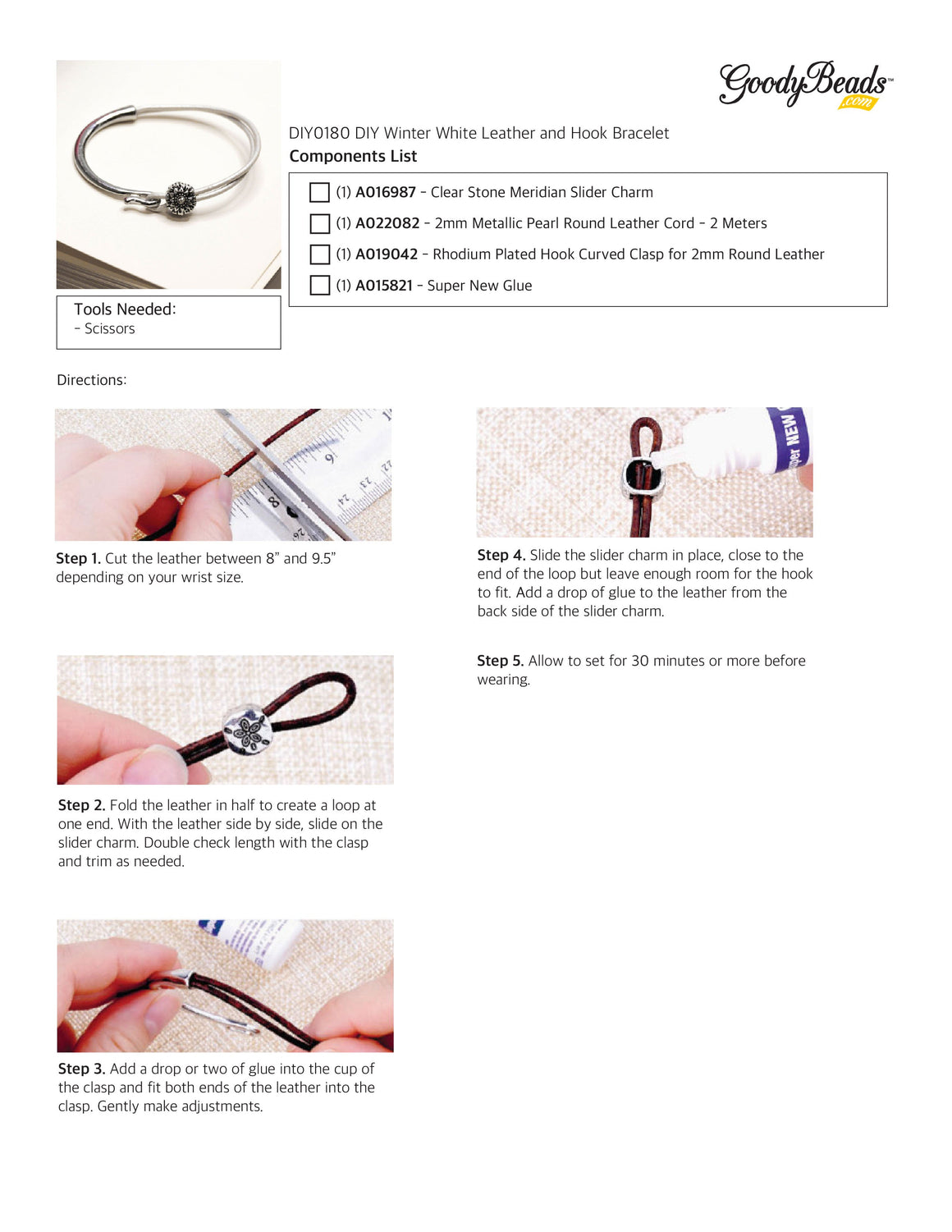 INSTRUCTIONS for DIY Winter White Easy Leather and Hook Bracelet - Goody Beads