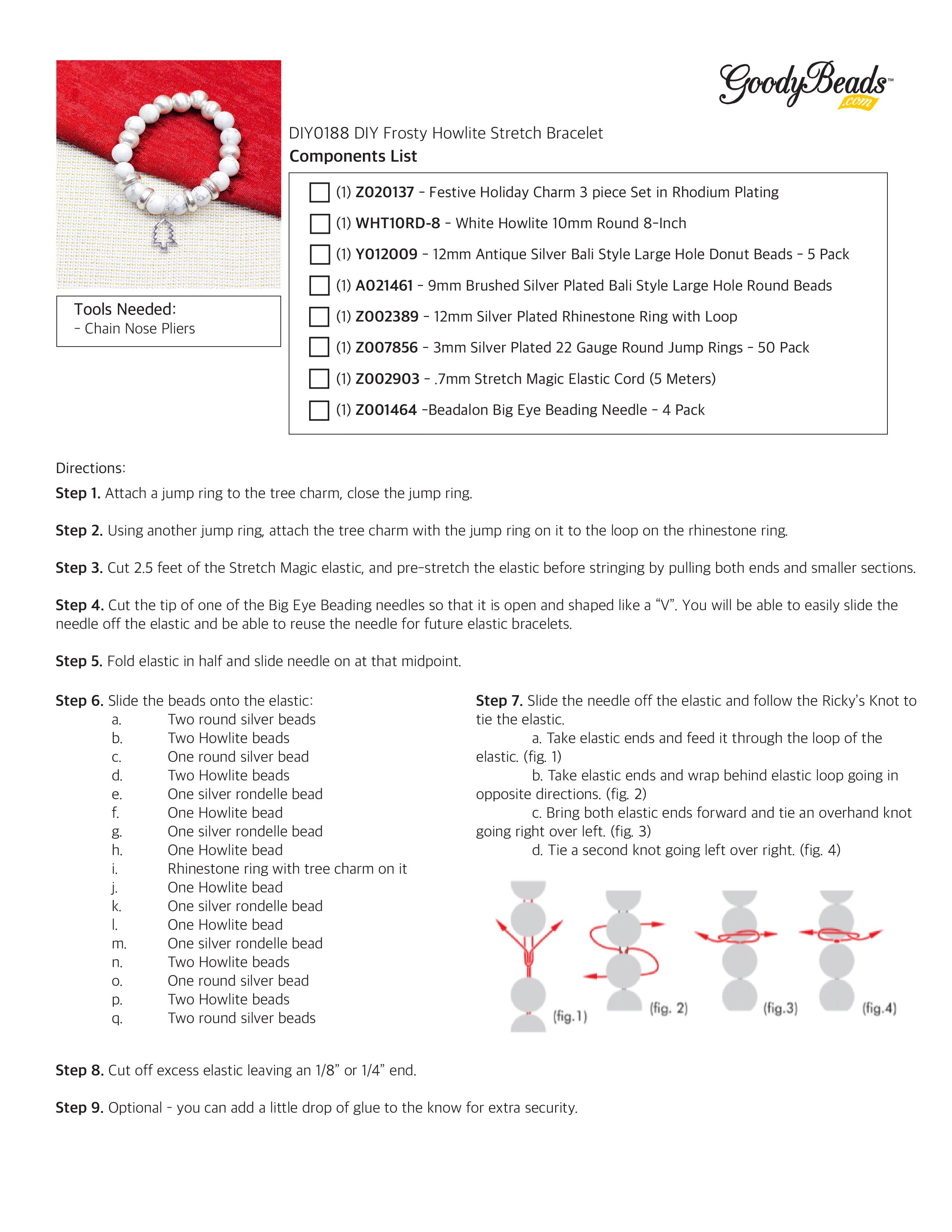 INSTRUCTIONS for DIY Frosty Howlite Stretch Bracelet - Goody Beads