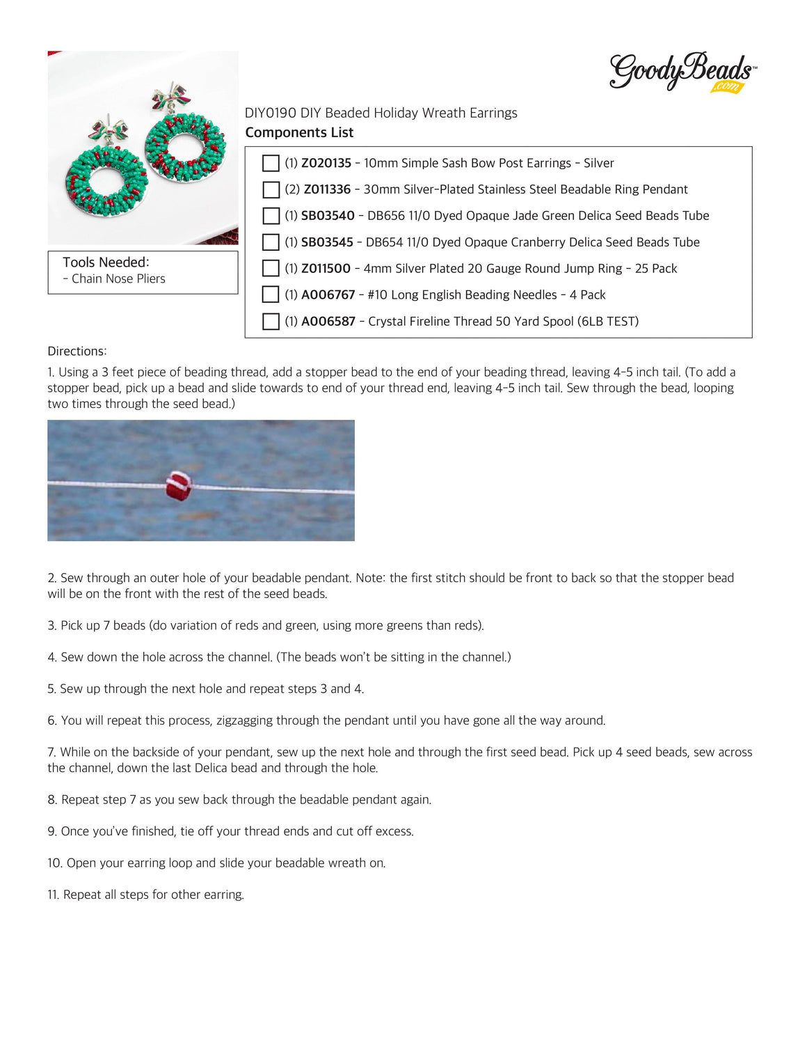 INSTRUCTIONS for DIY Beaded Holiday Wreath Earrings - Goody Beads