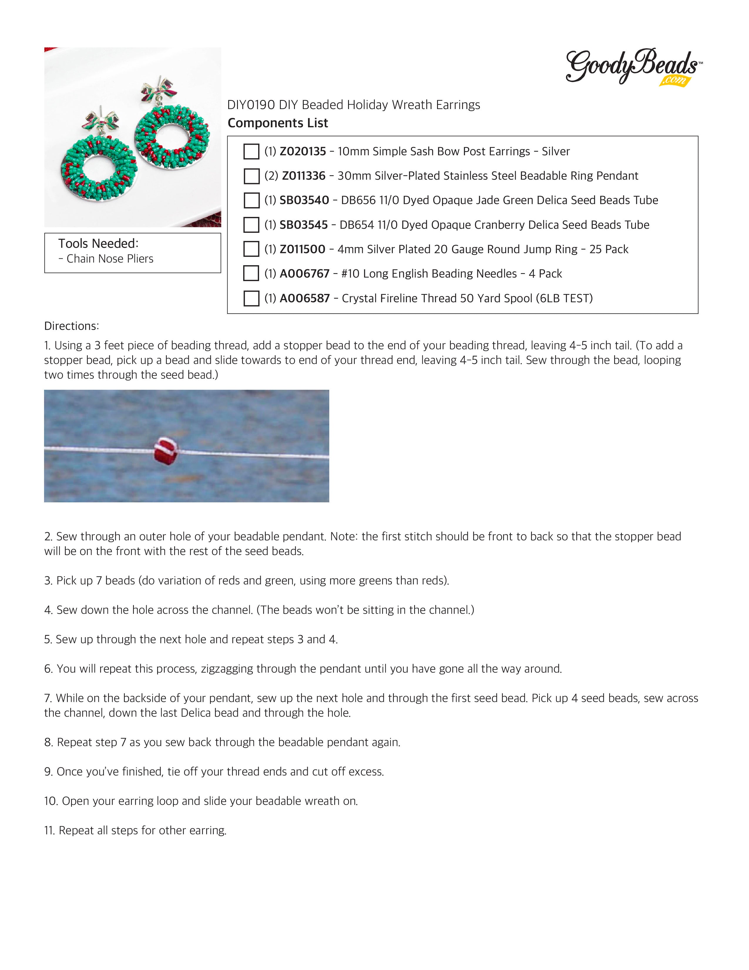 INSTRUCTIONS for DIY Beaded Holiday Wreath Earrings - Goody Beads