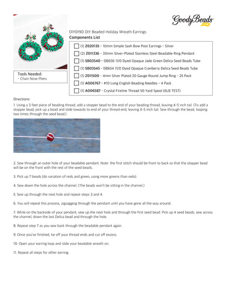 INSTRUCTIONS for DIY Beaded Holiday Wreath Earrings - Goody Beads