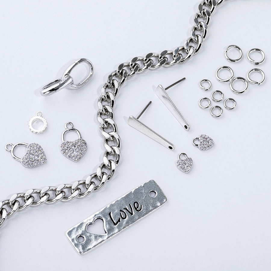 DIY Locked Up In Love Bar Bracelet and Earring Set - Silver