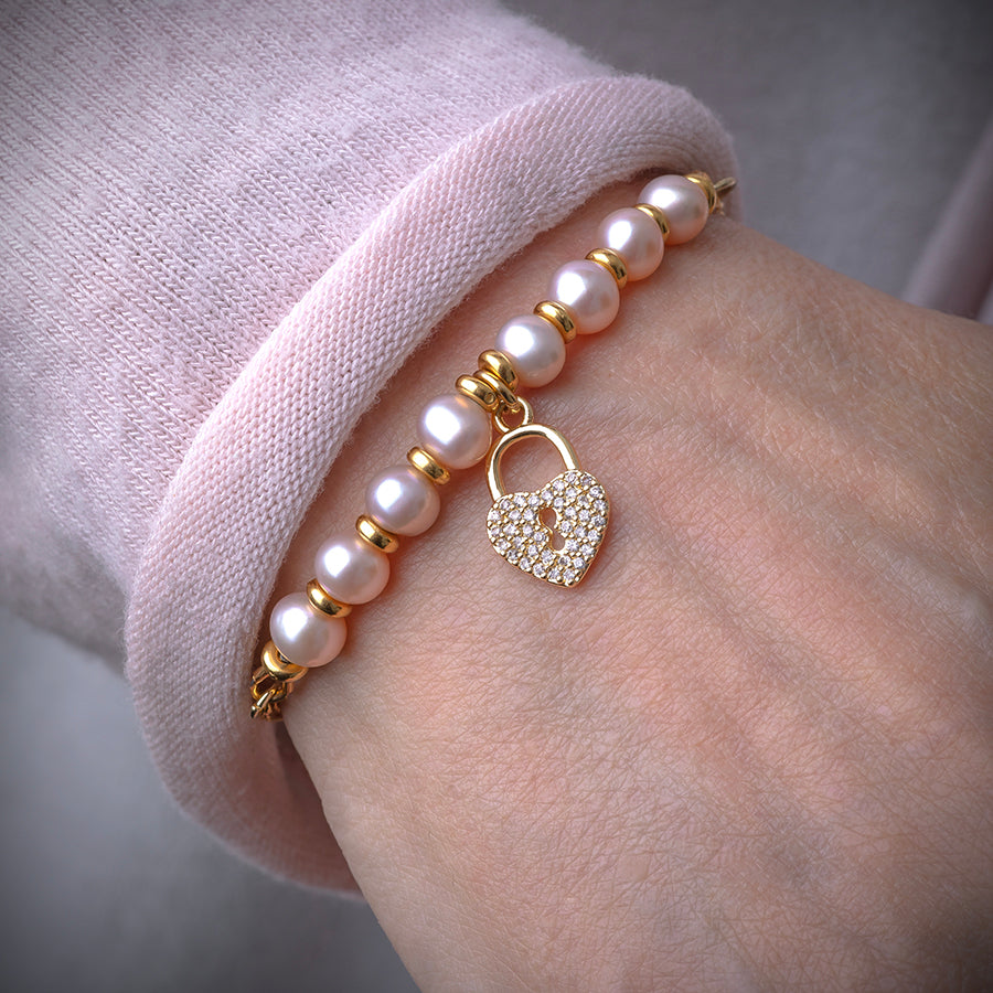 DIY Locked Up In Love Pearl Bracelet and Earring Set - Gold