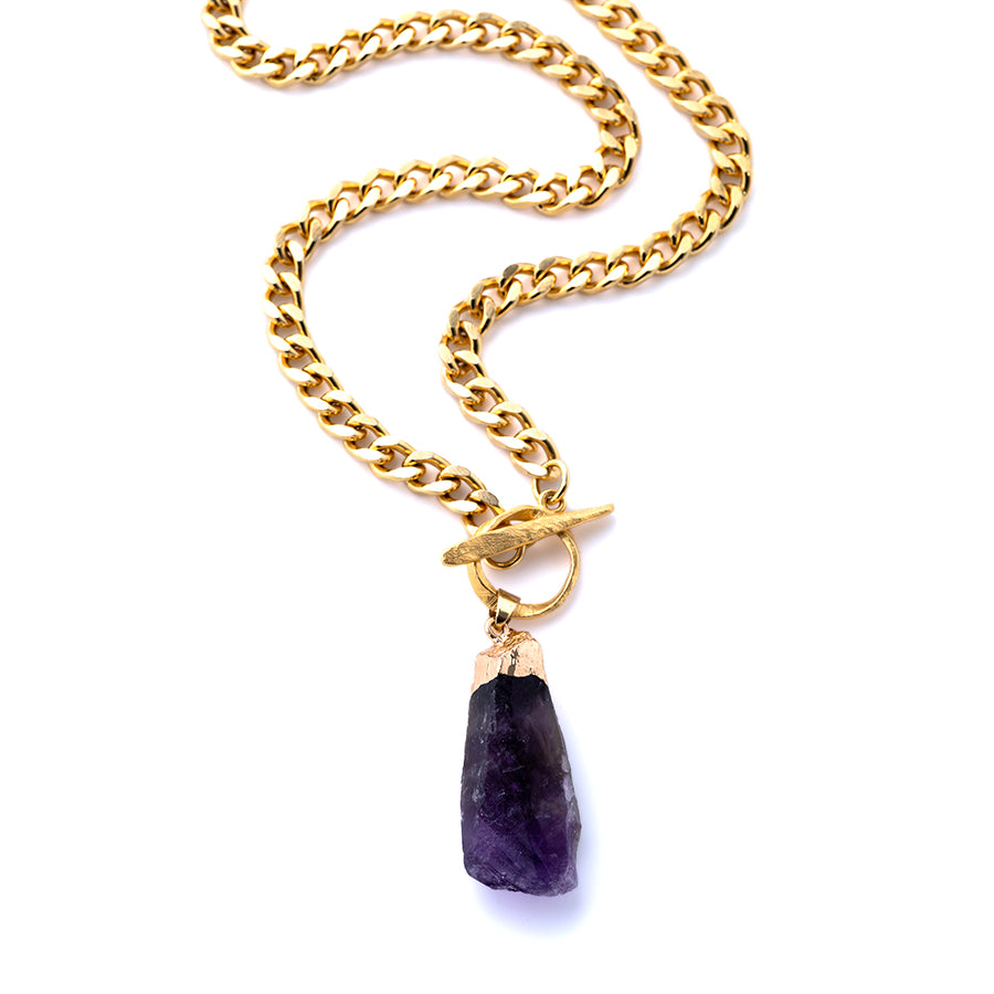 Amethyst Rough 35-45mm Gold Tone Plated Pendant
