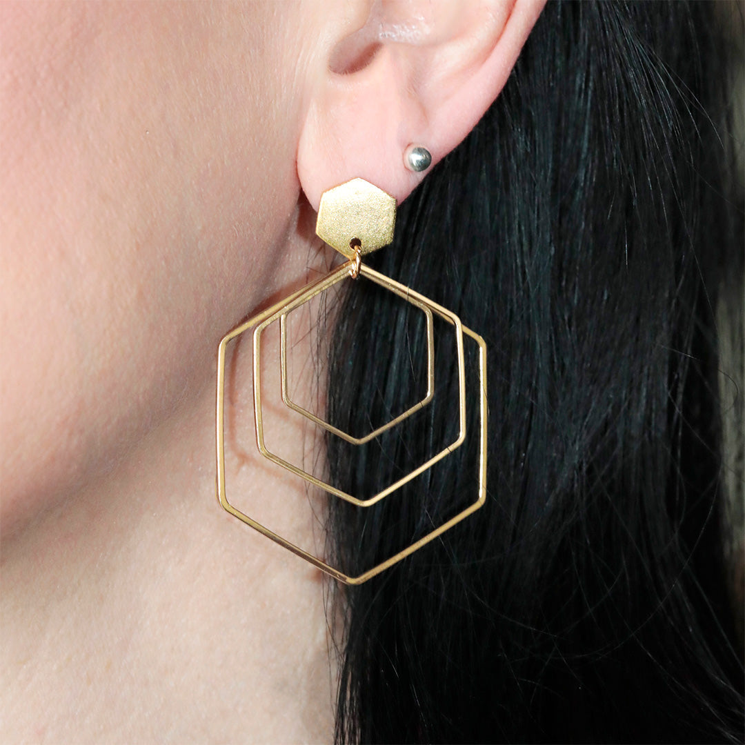 INSTRUCTIONS for DIY Layered Hexagon Earrings - Gold