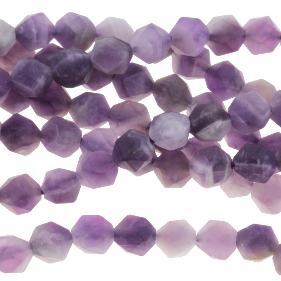 MATTE Dog Teeth Amethyst 6mm Star Cut Round 15-16 Inch