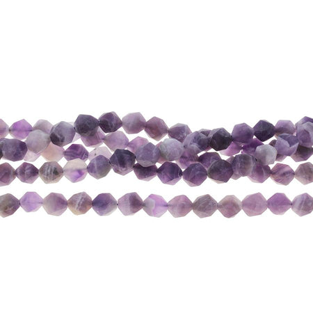 MATTE Dog Teeth Amethyst 8mm Star Cut Round 15-16 Inch