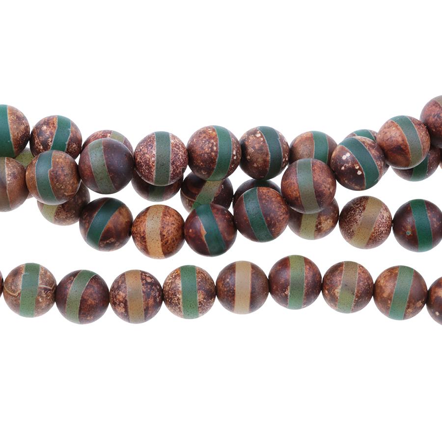 MATTE DZI Agate Dark Brown Green Line 10mm Round 15-16"