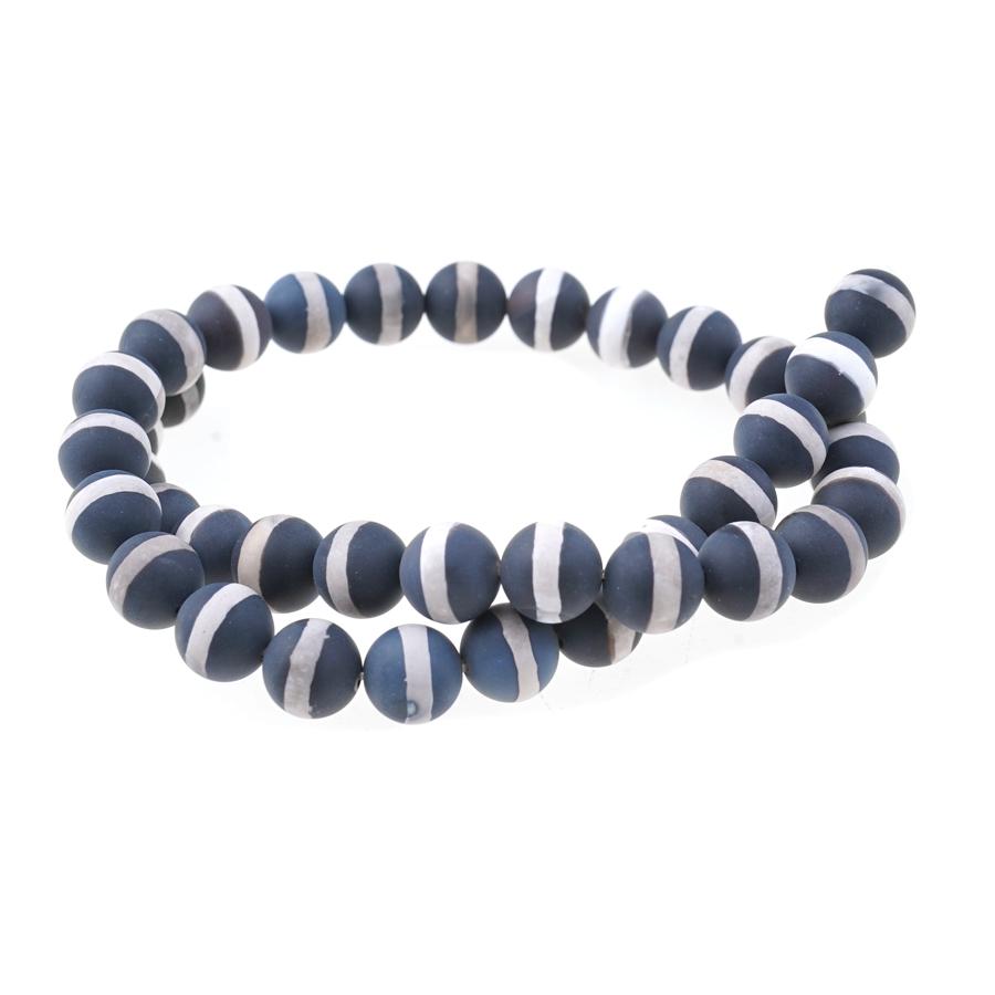 MATTE BLACK DZI Agate 10mm Line Pattern 15-16"