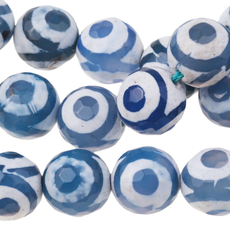 DZI Agate Blue/White Eye 12mm Faceted Round 15-16"