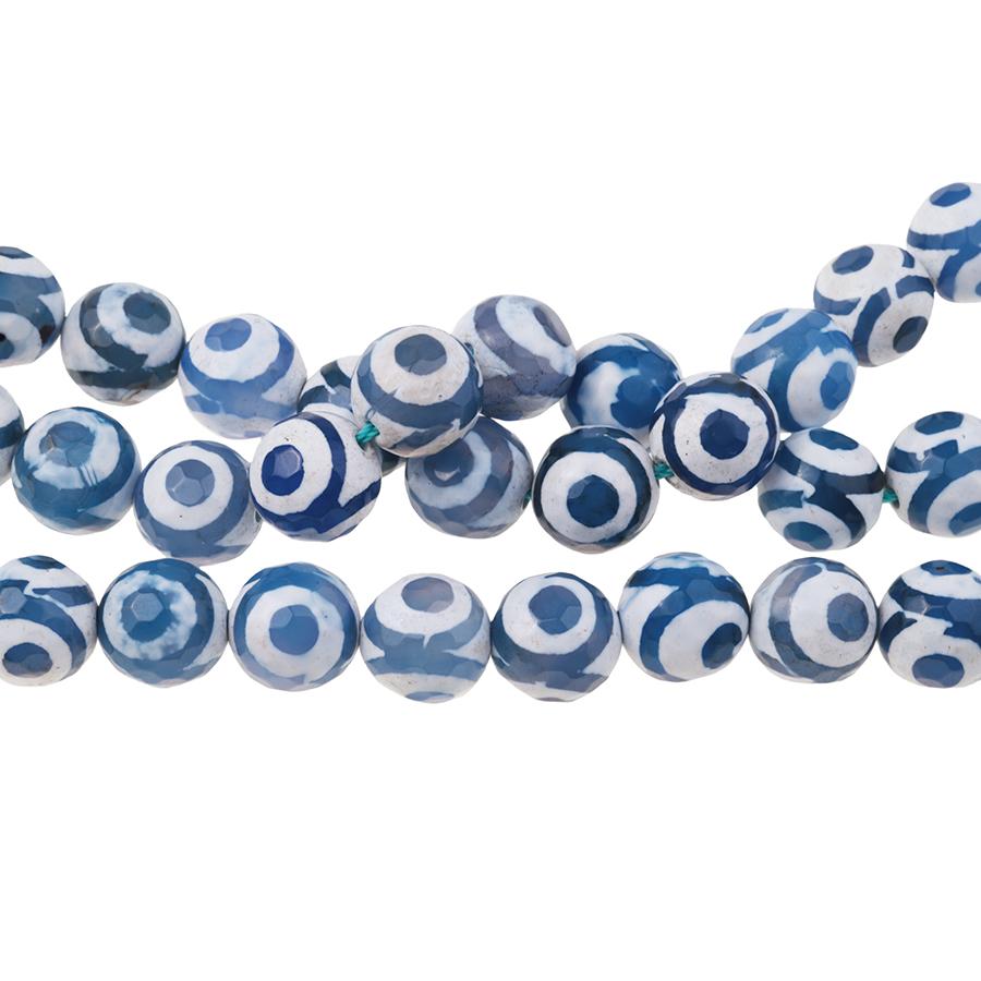 DZI Agate Blue/White Eye 12mm Faceted Round 15-16"