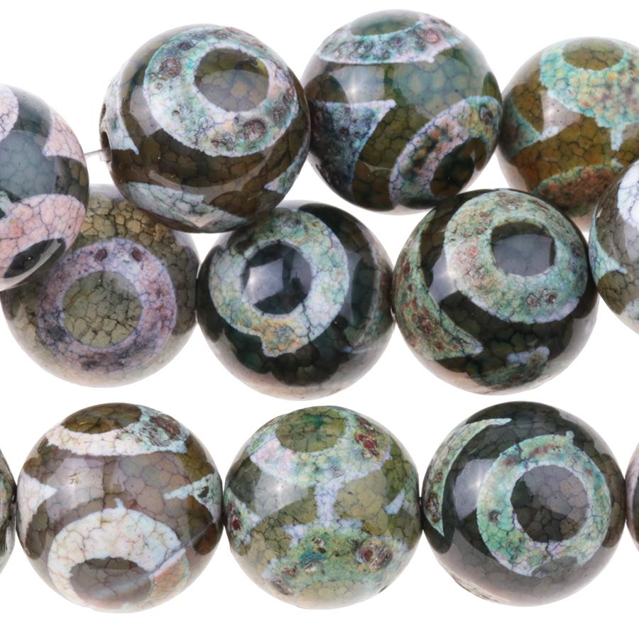 DZI Agate Green/White Eye 12mm Round 15-16"