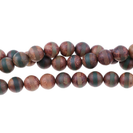 MATTE DZI Agate Dark Brown Green Line 12mm Round 15-16"