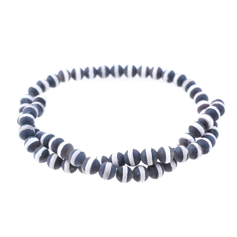 MATTE BLACK DZI Agate 6mm Line Pattern 15-16"