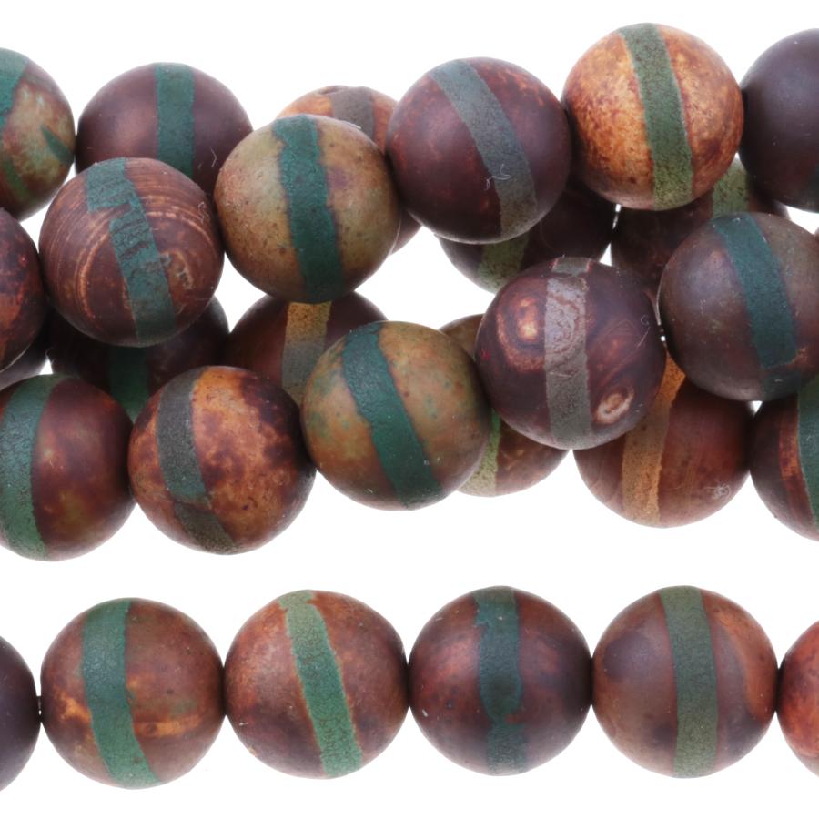 MATTE DZI Agate Dark Brown Green Line 8mm Round 15-16"