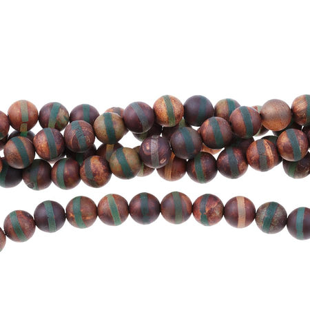 MATTE DZI Agate Dark Brown Green Line 8mm Round 15-16"