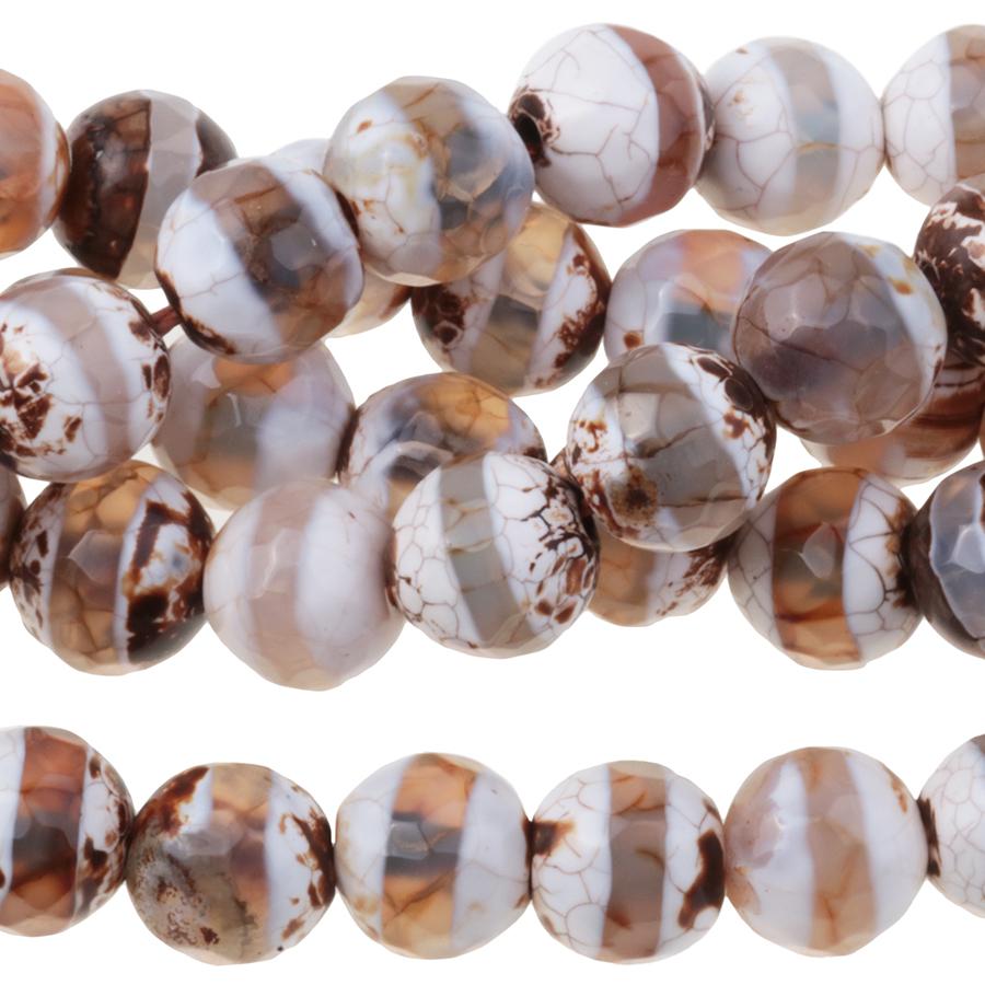 DZI Agate Line Pattern 10mm Faceted Round 15-16 Inch