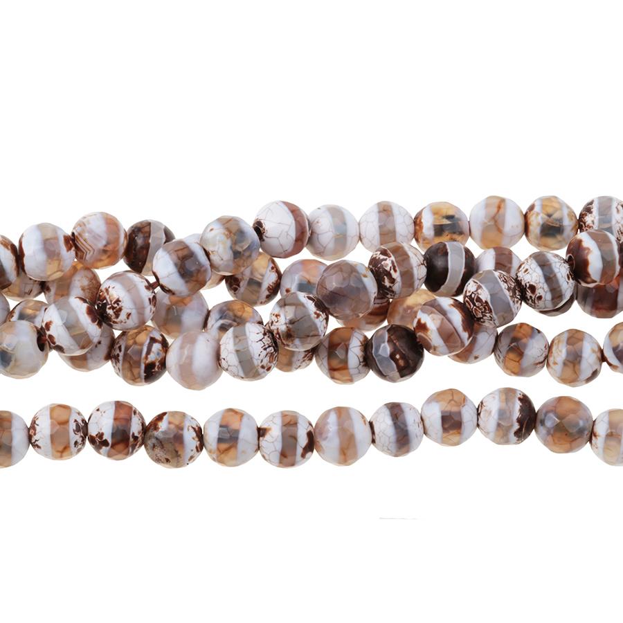 DZI Agate Line Pattern 10mm Faceted Round 15-16 Inch