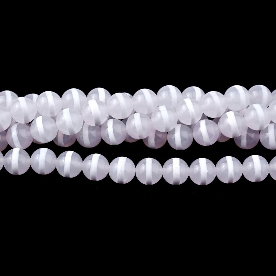 WHITE DZI Agate 8mm Line Pattern 15-16"