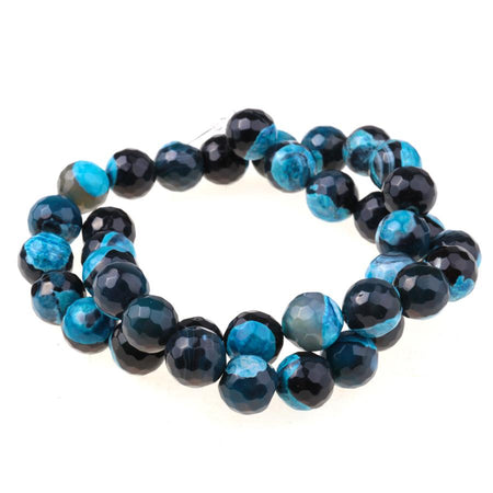 Black & Blue (dyed) 10mm Faceted Round Fire Agate 15-16 Inch